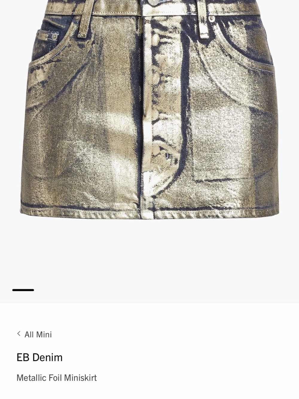 EB Denim Metallic Foil Mini Skirt in Gold Metallic